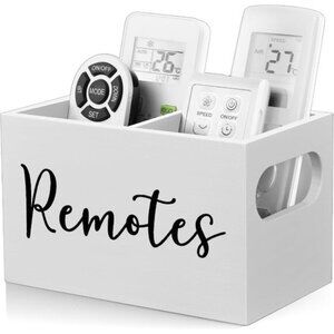 New Rustic White Remote Caddy – 2-Compartment TV Remote Holder and Organizer